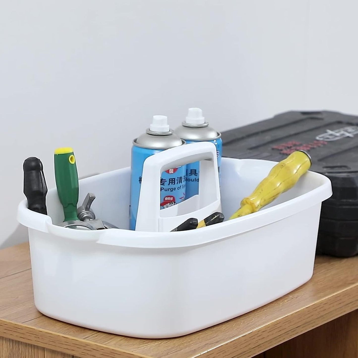 JiatuA Large Cleaning Supplies Caddy Portable Shower Caddy Basket Dark Gray | Sturdy Supply Organizer with Handle Plastic Bucket Tool Storage for Bathroom Bedroom Kitchen Garden College Dorm Essentials