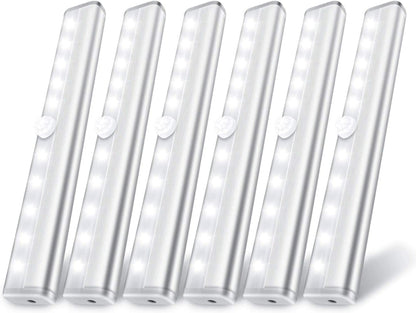 lexall 6 Pack Motion Sensor Lights, 10 LED Closet Battery Operated | Stick-On Anywhere, Magnetic Night Light Bar, LED Safe Light, For Closet Stairs Wardrobe Under Cabinet