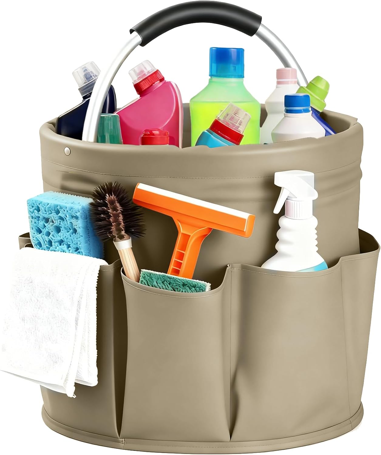 Cleaning Caddy with Handle, for Cleaning Supplies Organizer Bucket | Foldable Storage Tote with 6 Pockets,17L Large Capacity Basket for Household Organizer,Laundry Room,Bathroom & Home