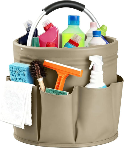 Cleaning Caddy with Handle, for Cleaning Supplies Organizer Bucket | Foldable Storage Tote with 6 Pockets,17L Large Capacity Basket for Household Organizer,Laundry Room,Bathroom & Home
