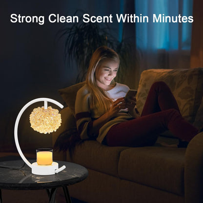 Yeuslor Gold Candle Warmer Lamp for Jar Candles with Adjustable Brightness＆Timer，Handcrafted Crystal＆Wooden Base, Luxurious Design,Home Decoration Electric Candle lamp(C-Shaped)