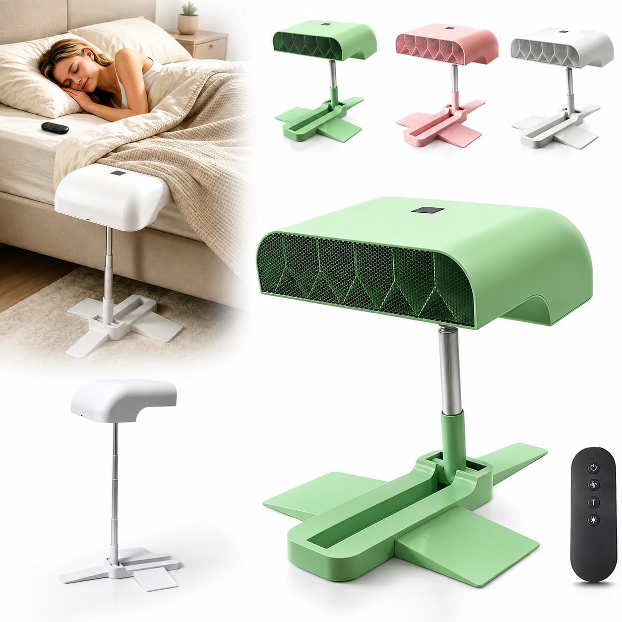 Under Sheets Cooling Fan, Mattress Cooling Fan for Hot Sleepers, Rechargeable Air System with Remote, 5 Speeds, Adjustable Height, Quiet Under Blanket Airflow for Low and Standard Beds (White)