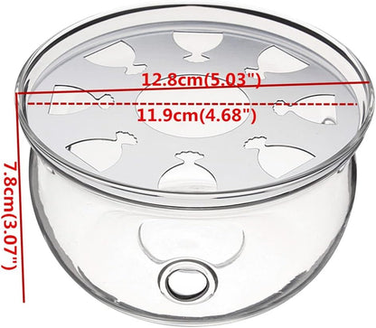Teapot Warmer with Stainless Steel Plate Handcrafted Clear High Borosilicate Glass Round Diameter 5inch for 600-1800ml Teapot