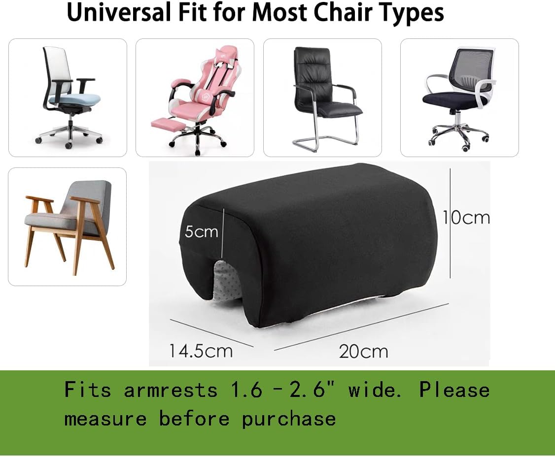 Armrest Cushion for Office Chairs - Soft Elbow Support Pad with Non-Slip Bottom, Fits Most Chairs 2-Piece (Gray)