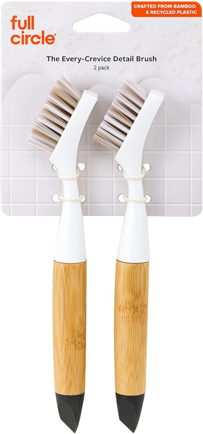 Full Circle Every-Crevice Detail Brush for Grout, White | Tough bristles & a sustainable bamboo handle reach deep into crevices, showers & grout