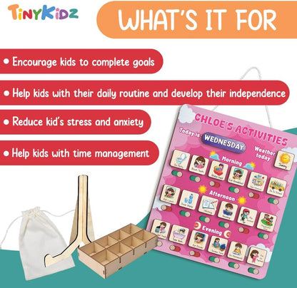 Daily Routine Chart for Kids, Visual Schedule, Routine Chart for Toddlers 3-5, Morning Bedtime Routine Chart for Toddlers, Wooden Chore Chart for Kids