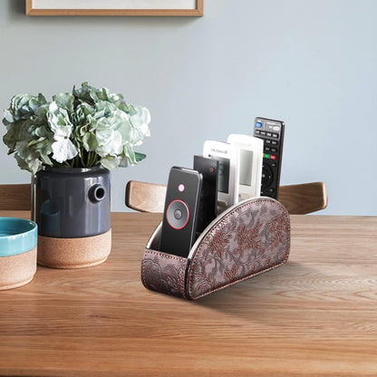 PU Leather Remote Control Holder with 5 Compartments - Storage Tray & Desktop Organizer for TV Remotes,Glasses,Pens,Accessories - Space-Saving Design for Bedside Table & Office Desk (Black)