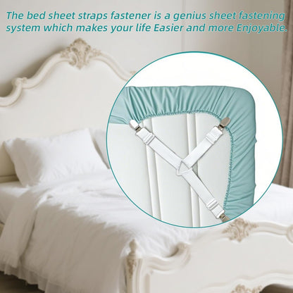 Bed Sheet Retainer Straps,Elasticated Adjustable Mattress Fitted Sheet Clips,Sheet Holder and Mattress Firm and Tight,for Anti-Slip and Anti-Wrinkle Sheets,Suitable of Mattresses,White