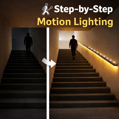 Motion Sensor LED Strip Lights - Chasing Effect Auto ON/Off for Stairs, Bedroom, Under Cabinet - 16.4ft White, Intelligent Motion Sensor Stair Lights