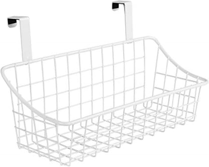 Spectrum Hanging Baskets for Organizing (Large, Satin Nickel) - Grid Over the Cabinet Wire Basket for Kitchen or Bathroom - Door Hanging Storage Organizer for Cleaning Supplies, Washcloths, & Towels