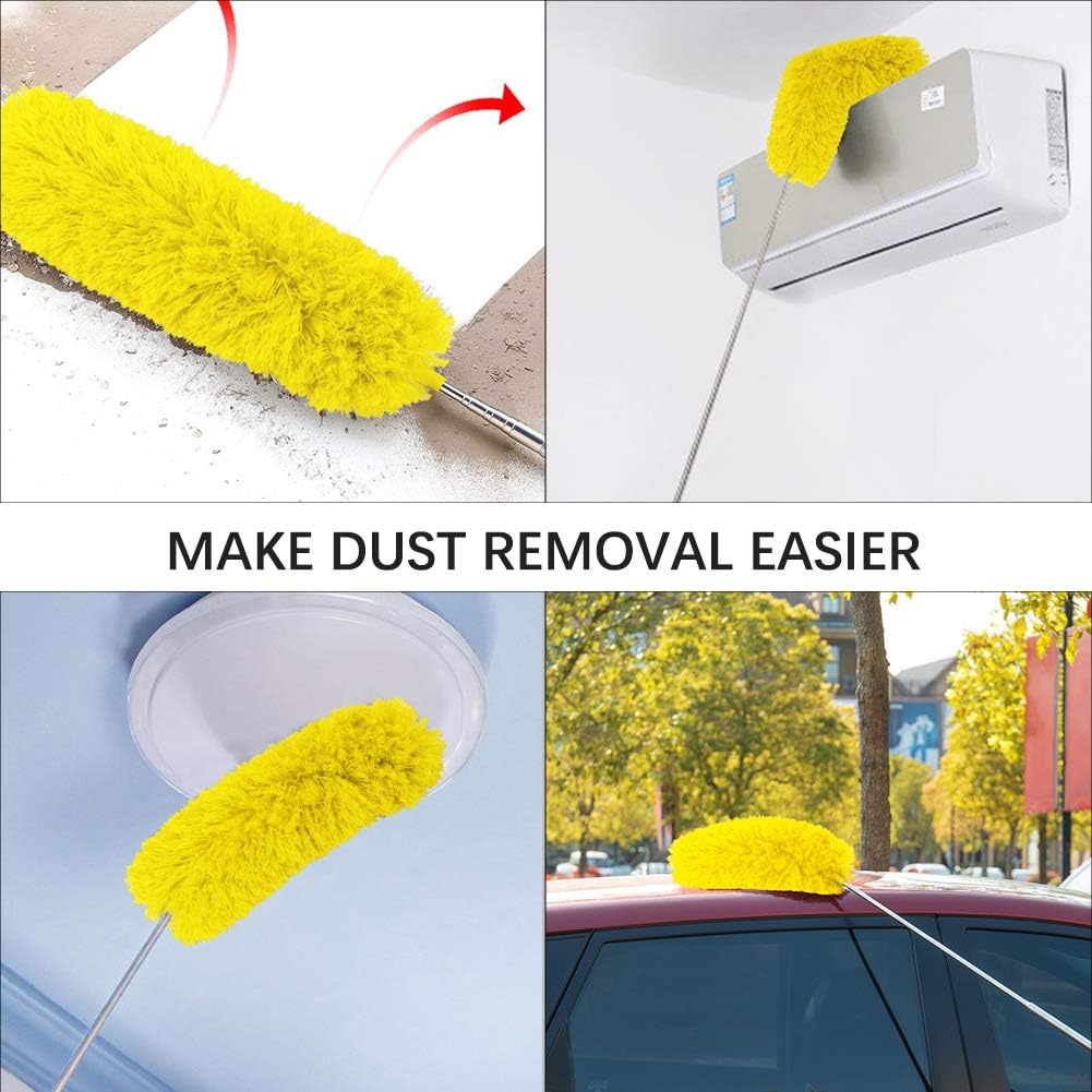 Cobweb Duster with Extension Pole 100 inches, Dusters for Cleaning with 2 Duster Heads, Washable Microfiber Feather Duster for Cleaning Ceiling Fan, High Ceiling, Blinds, Furniture & Cars