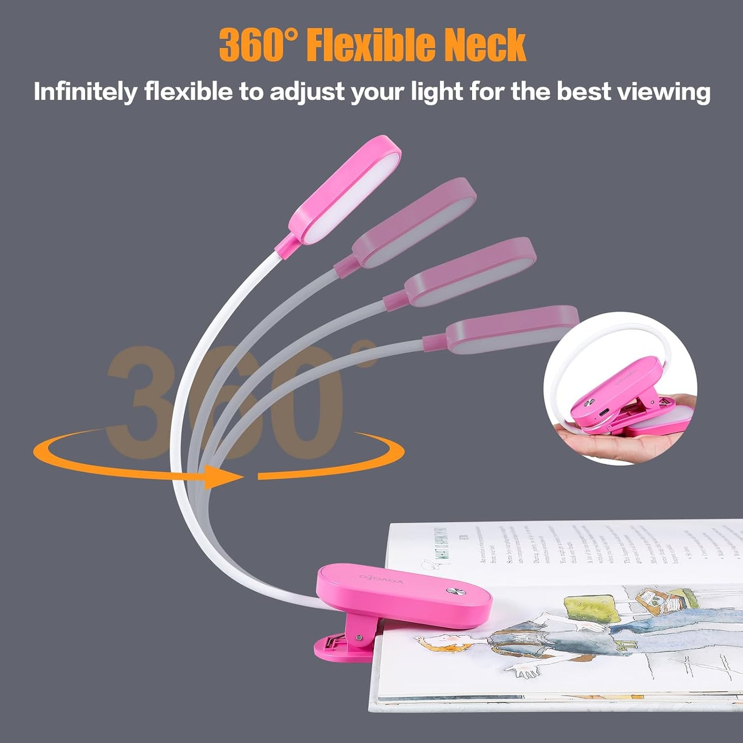 VAVOFO Rechargeable Book Light, 14 LEDs Eye Care Clip On Amber Reading Light for Bookworms Reading in Bed with 9 Colors 9 Brightness (Blue)