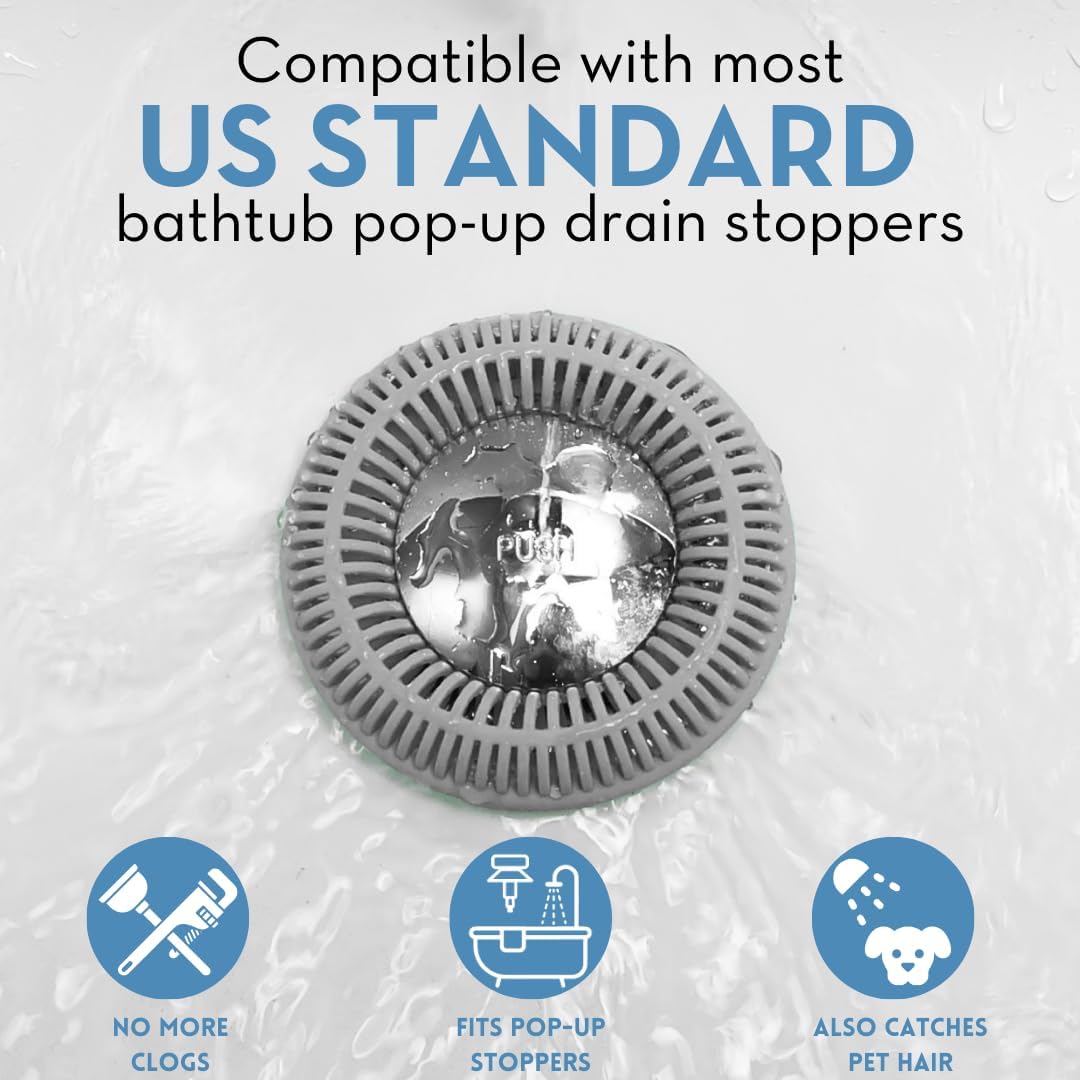 TubRing Pop-Up Drain Protector & Strainer Silicone Hair Catcher, Aqua | Easy snap-in design fits around bathtub stoppers. Customizable utility guard for clog prevention. Fits 1.85"- 2.16" drains.
