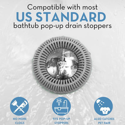 TubRing Pop-Up Drain Protector & Strainer Silicone Hair Catcher, Aqua | Easy snap-in design fits around bathtub stoppers. Customizable utility guard for clog prevention. Fits 1.85"- 2.16" drains.