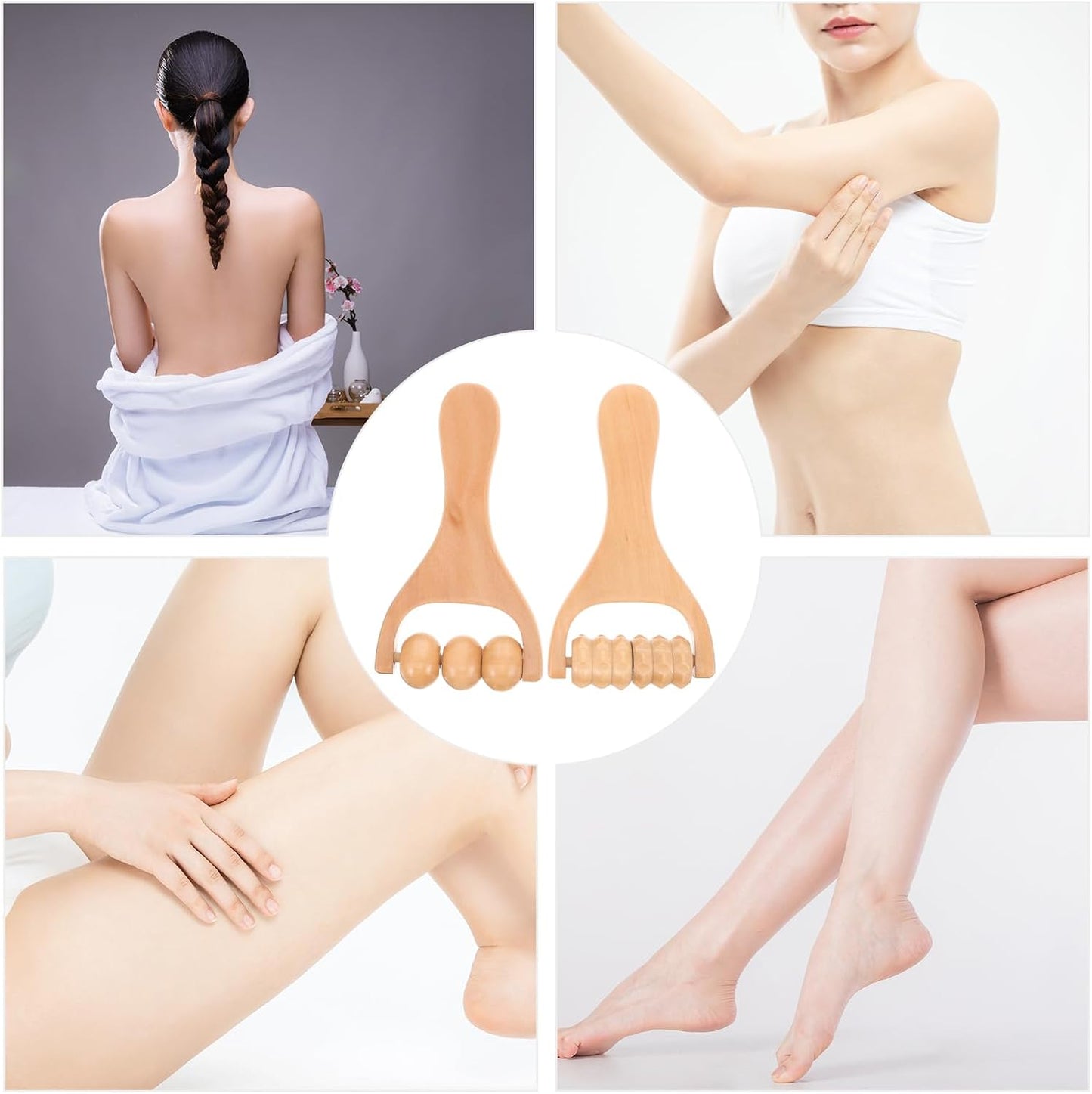 Wooden Massage Roller Tool Set for Full Body Relief Neck Shoulder Foot Leg Muscle Acupoint Therapy 2Pcs Compact Size 5.85 Inch Each
