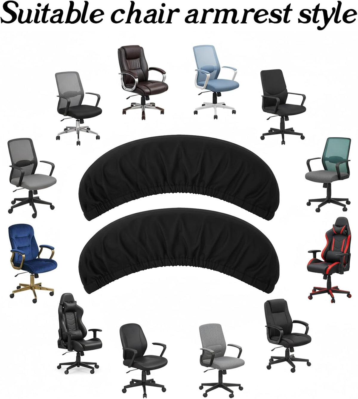 2-Pack Computer Chair Arm Covers,Black Office Chair Arm Rest Cover