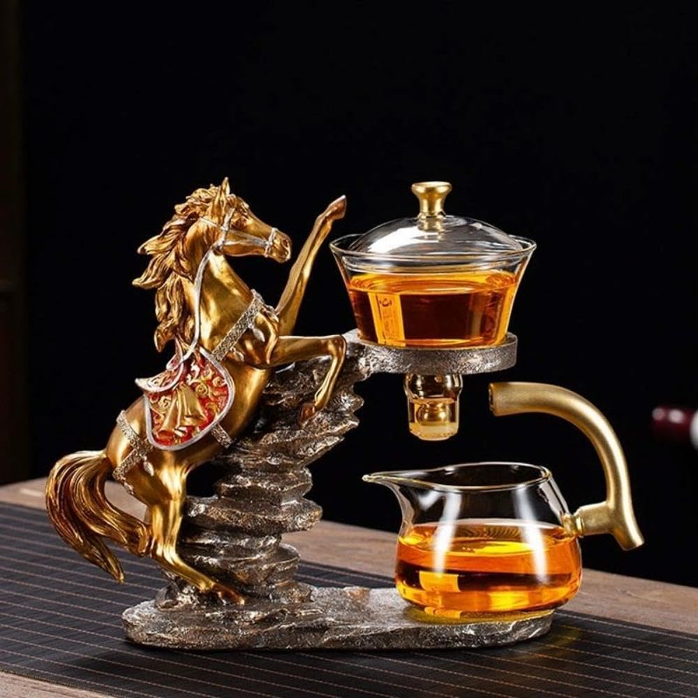 Glass Kungfu Teapot Set Tea maker with Infuser Semi Automatic Tea Set with 6 Small Cups (Red)