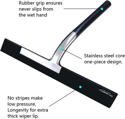 Silicone Rubber Blade & Hook Shower Window Squeegee 11" in Width Silicone Car Squeegee Bathroom Squeegee for Shower Squeegee for Shower Doors Car Window-Black