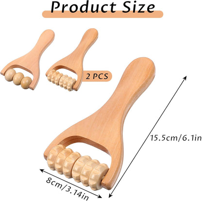 2Pcs Wooden Massage Roller, Handheld Wood Massage Tools | Wood Roller for Back Leg Foot Muscle Relief