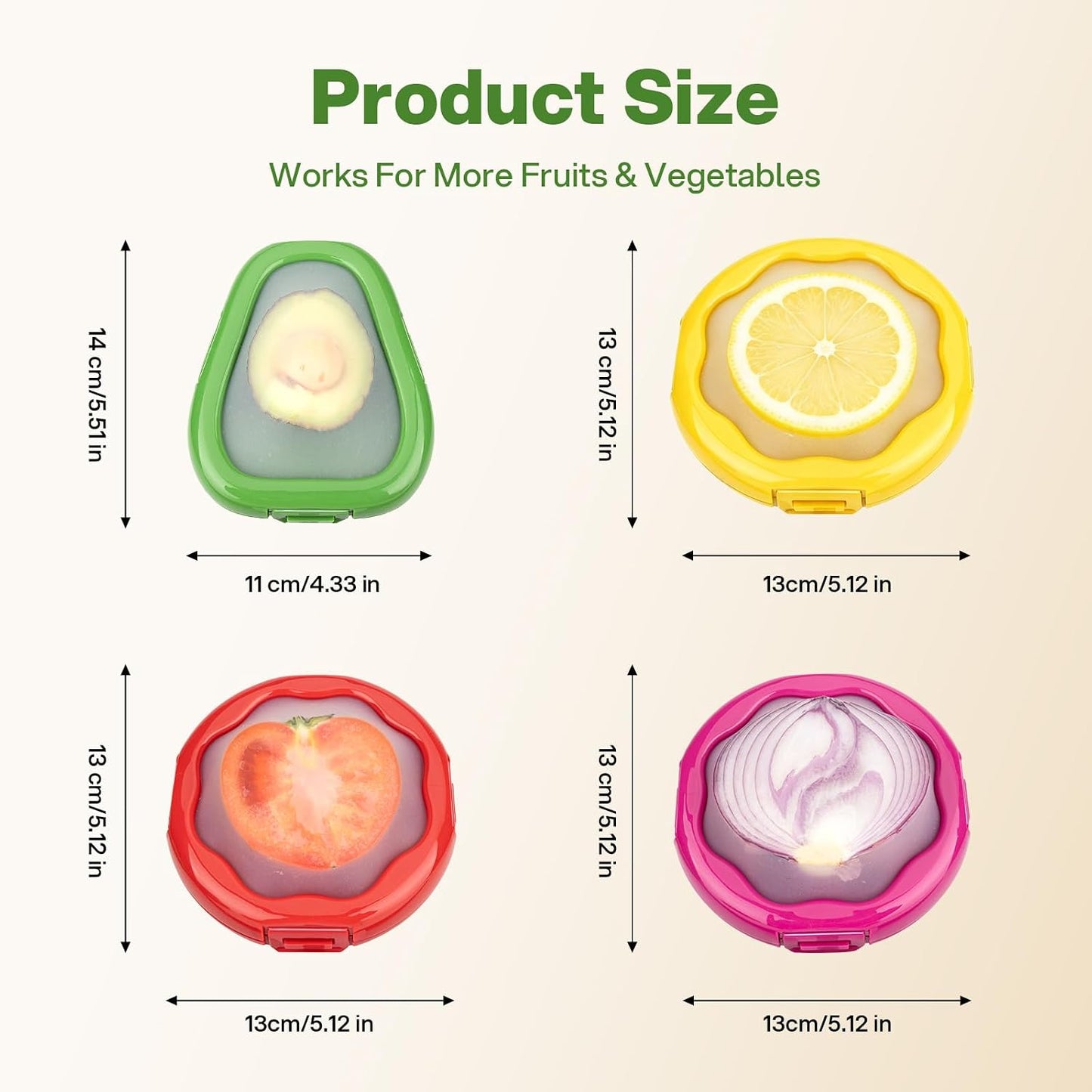 CLEANGOR Avocado Saver and Onion Saver, 4Pcs Fruit and Vegetable Savers | Silicone Food Saver with Snap-On Lid, Ideal for Avocados, Onions, Lemons, Orange and Tomatoes, Reusable, Dishwasher Safe