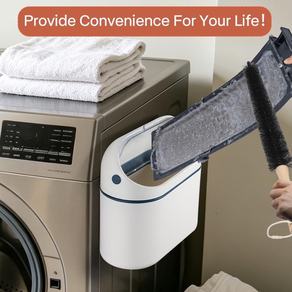 Picowe Magnetic Lint Bin for Laundry Room, Dryer Lint Trash Can with Brush, Semi-View Flip-Top Lid, Magnetic Wall Mount Trash Bin for Dryer/Washing Machine, Space-Saving Laundry Room Organizer (Blue)