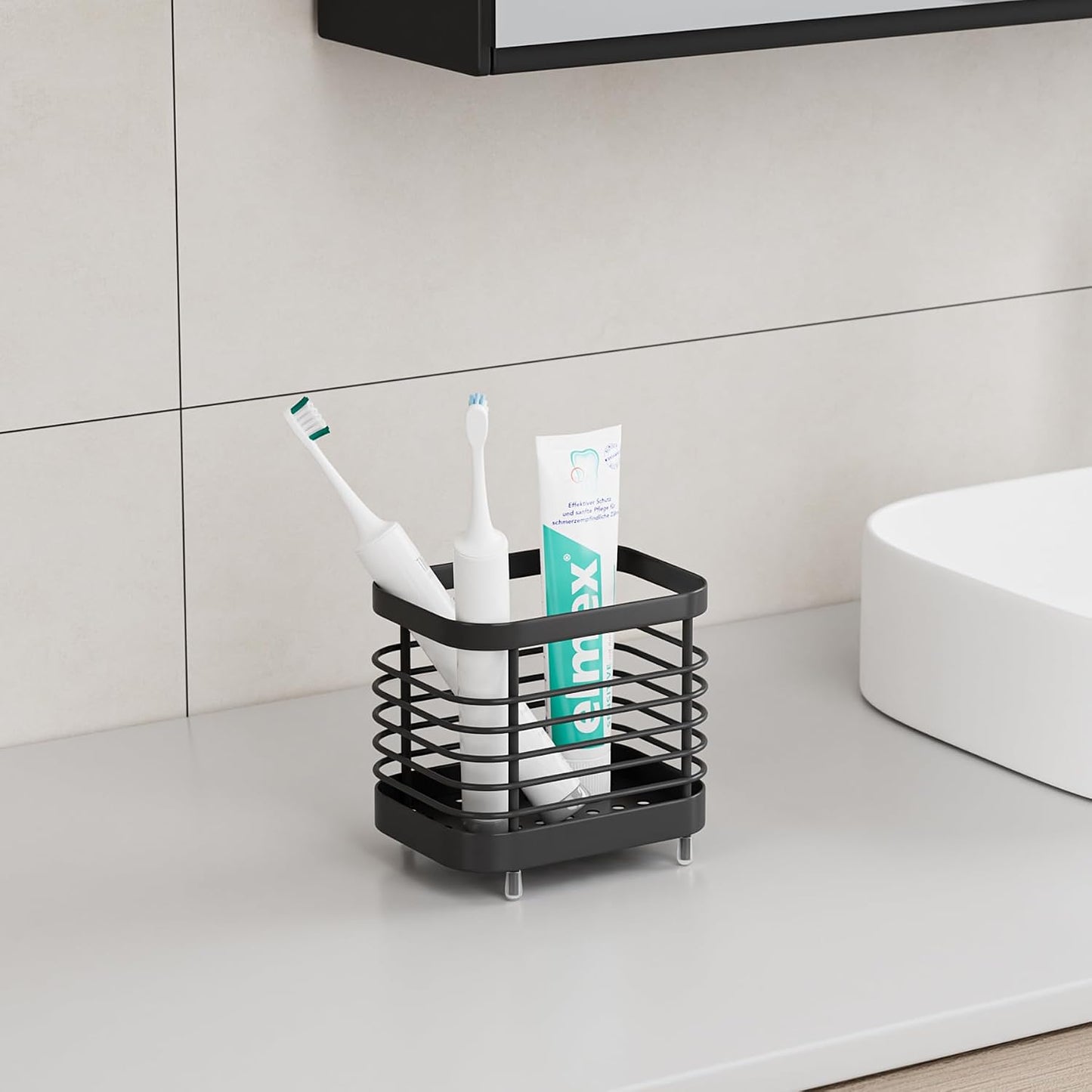 Stainless Steel Electric Toothbrush Holder for Bathroom with Drainage | Anti-Slip Countertop Tooth Brush Holder Caddy Stand, Toothbrush and Toothpaste Organizer, Black Bathroom Accessories Decor