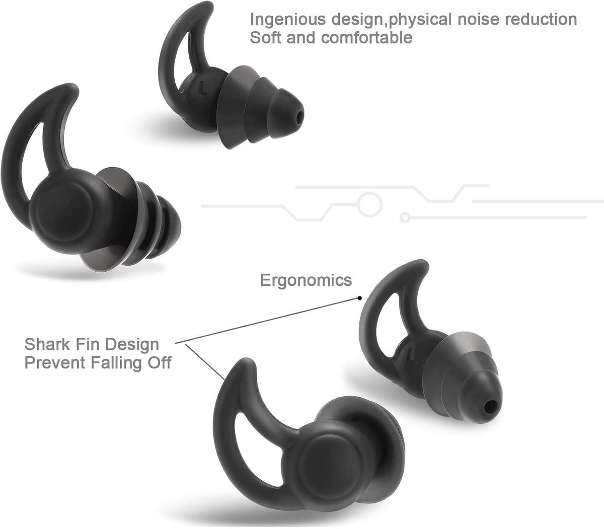 BBTO 3 Pairs Ear Plugs for Sleeping Noise Cancelling, Black, Grey and Red