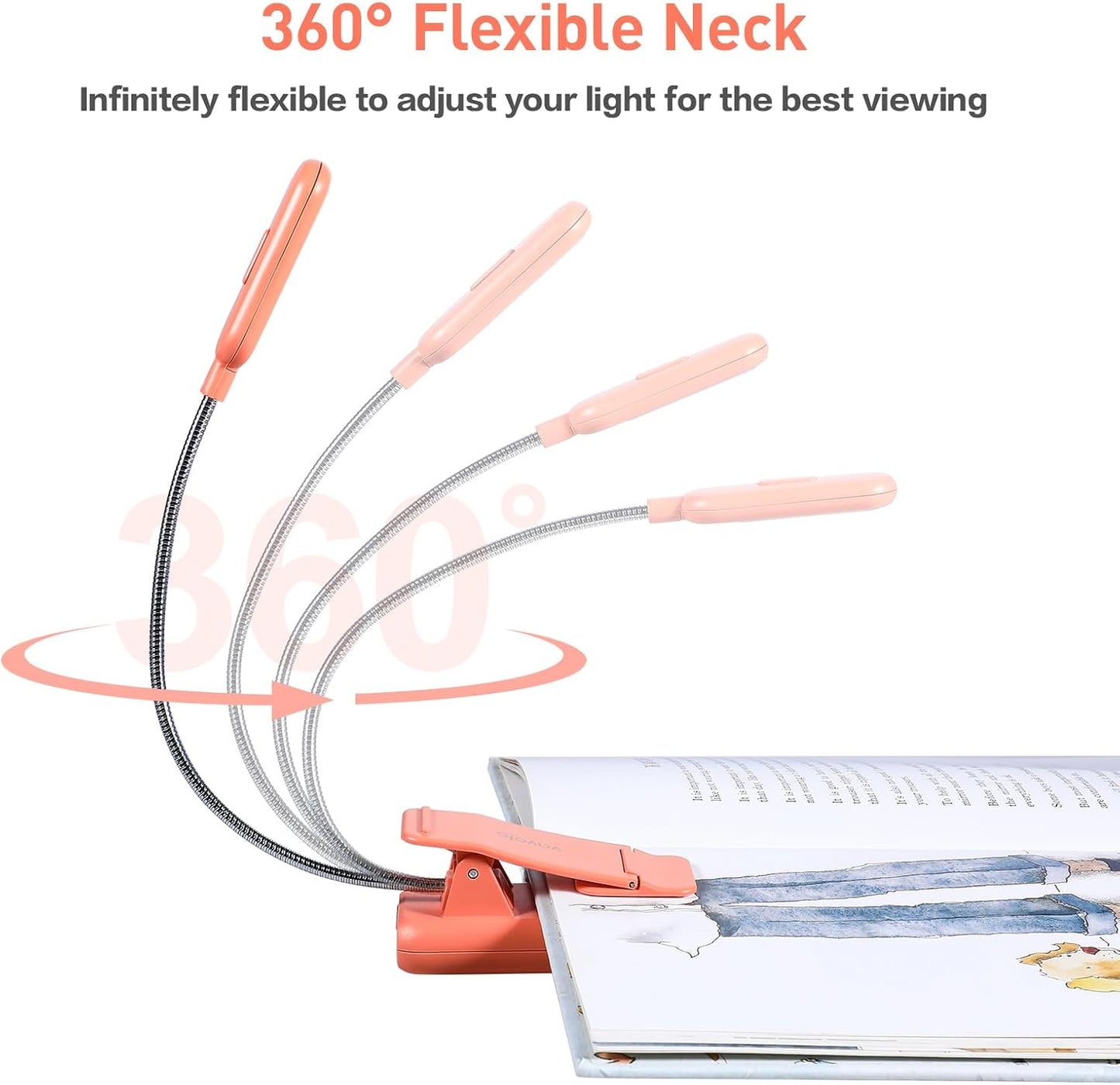 VAVOFO Rechargeable Book Light for Reading in Bed Kids, 7 LED Reading Light with 9-Level Warm Cool White Daylight, Eye Care Lamp with Power Indicator for Bookworms (Yellow)
