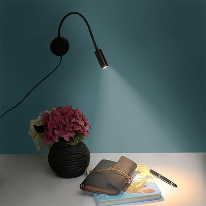 3W Wall Mounted Reading Light Flexible Gooseneck LED Sconce Lamp with Plug & Switch for Bedroom, Office, Workbench, Studio (01 Black Warm)