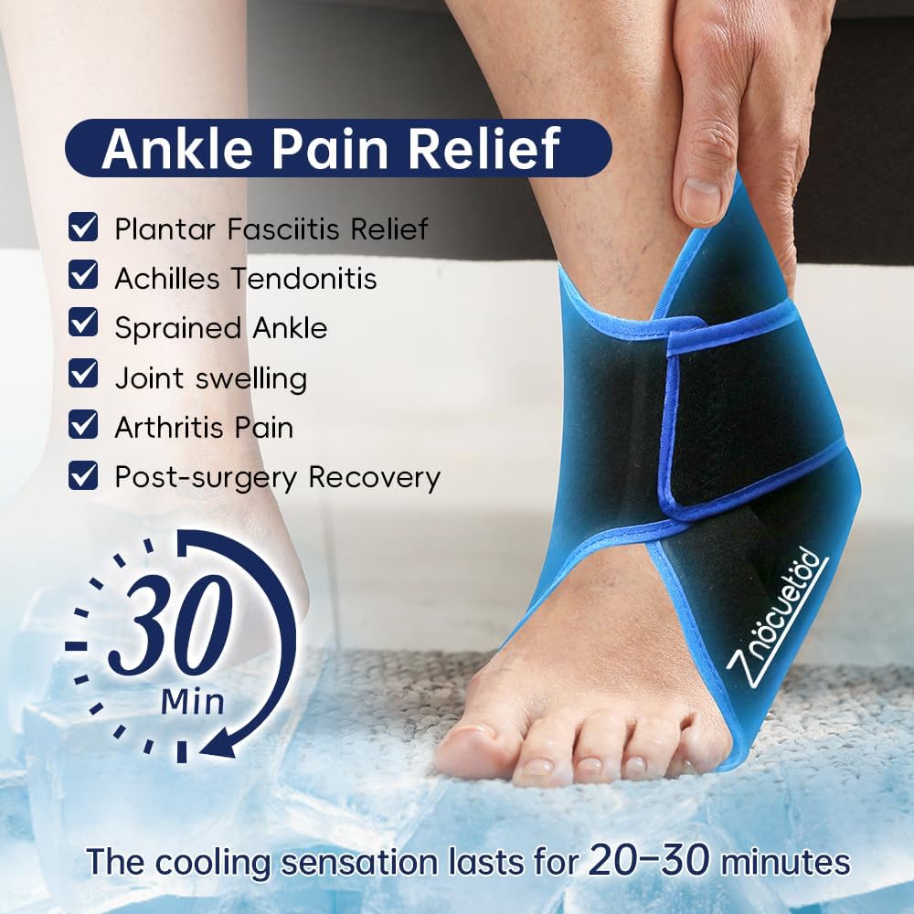 Ankle Ice Pack Wrap for Foot Heel Pain Relief Swelling Reusable Gel Ice Cold Packs Compression for Achilles Tendonitis Plantar Fasciitis Sprained Ankles Swollen Feet Surgery Recovery Heel Spur