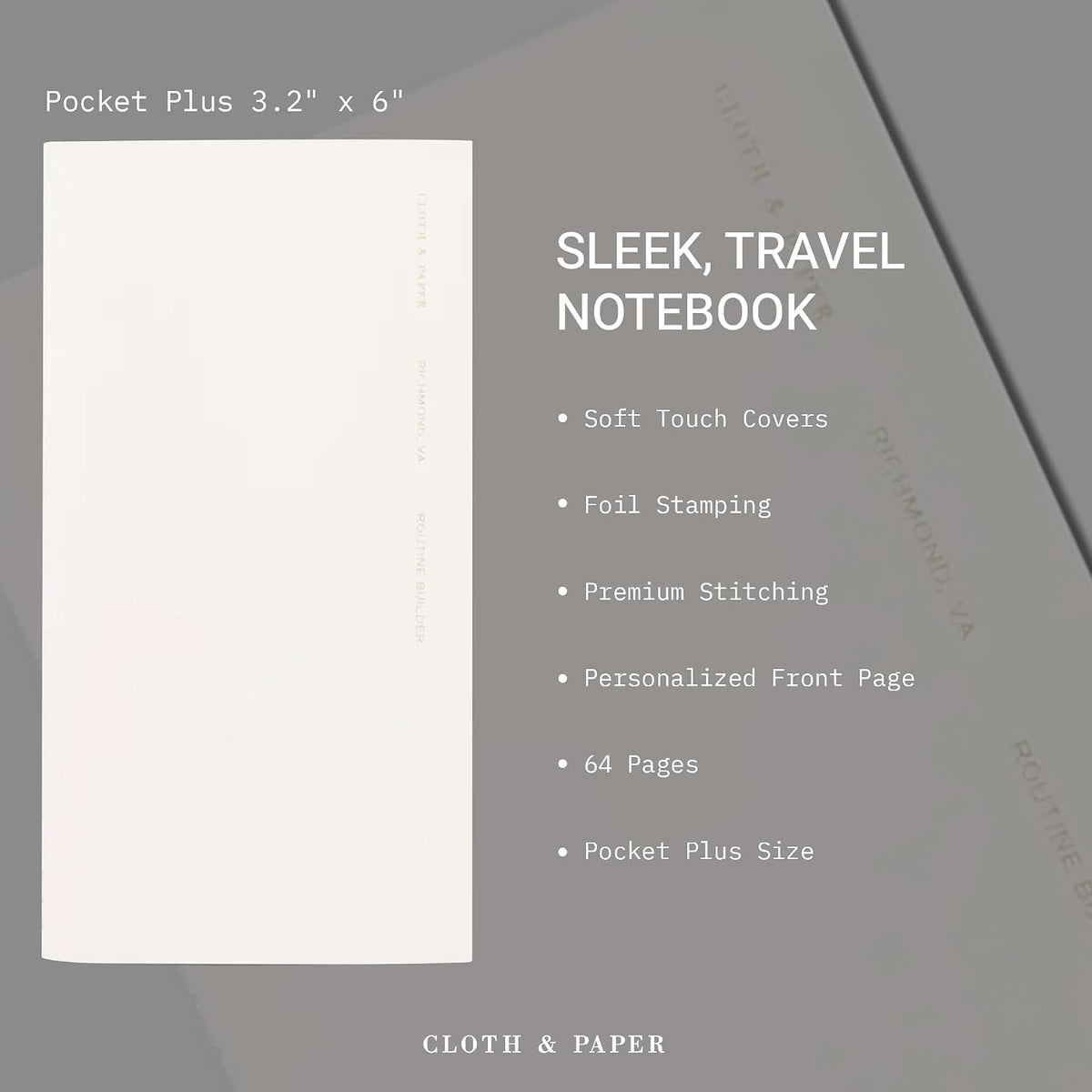 Cloth & Paper Travel Notebook | Daily Wellness Planner – Smoked Salt | Pocket Plus Wellness Planner 3.2" x 6" | Habit Tracker & Self Care Journal for Goals, Gratitude & Reflection – Soft Touch Cover