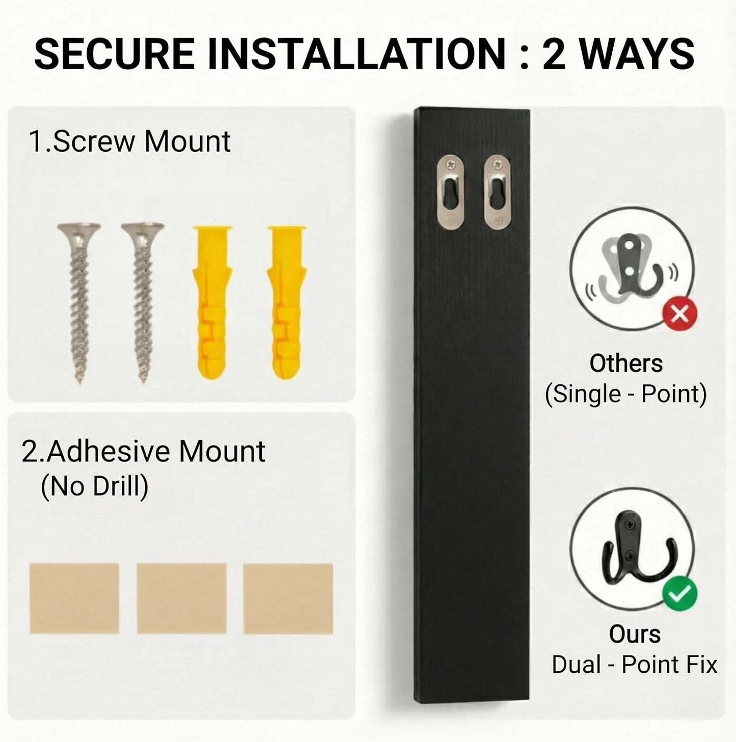 Vertical Key Holder for Wall & Dog Leash Holder – Solid Wood Wall Mount Key Rack with 8 Hooks – Small Space Saving Entryway Organizer for Keys, Lanyards, Masks (Adhesive or Screws) (White)