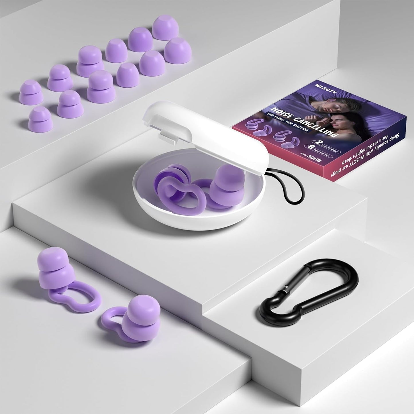 Ear Plugs for Sleeping, 2 Pairs Reusable Ear Plugs for Side Sleepers, 6 Sizes Silicone Ear Tips (Single & Dual Layer) 30dB Noise Reduction for Snoring, Travel & Focus