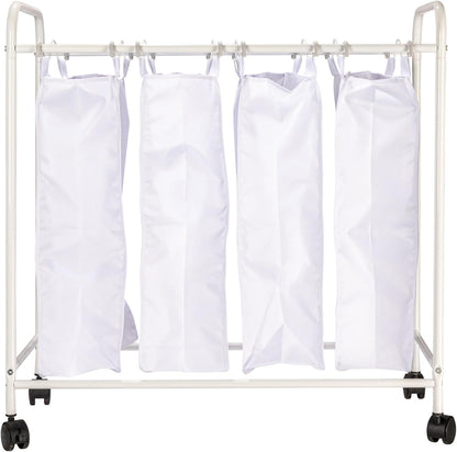 Household Essentials 7173 Rolling Quad Laundry Sorter with Removable Hamper Bags | Antique Bronze Frame