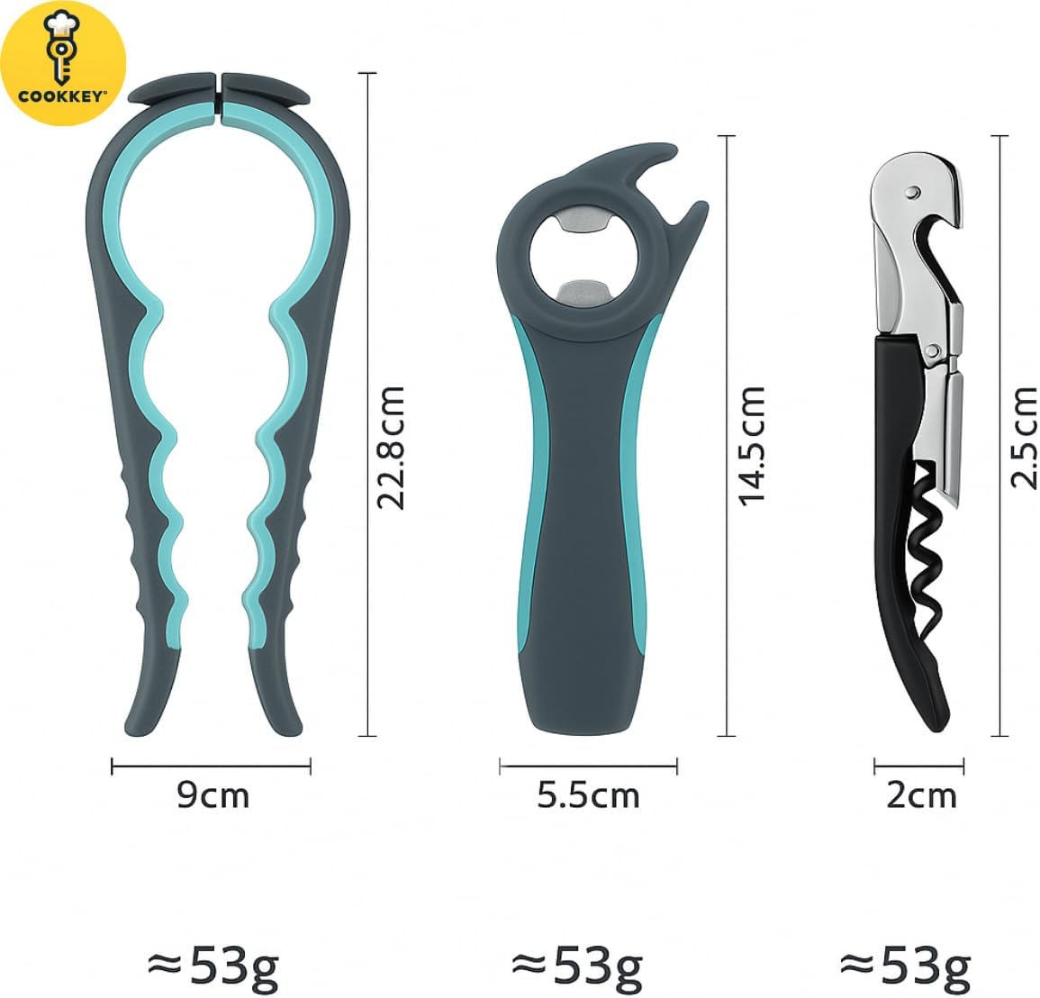 5-in-1 Jar Opener & Bottle Opener Set for Weak Hands – Easy Grip Lid Opener for Seniors and Arthritis, Multi-Function Kitchen Tool with Non-Slip Gripper Pads - COOKKEY