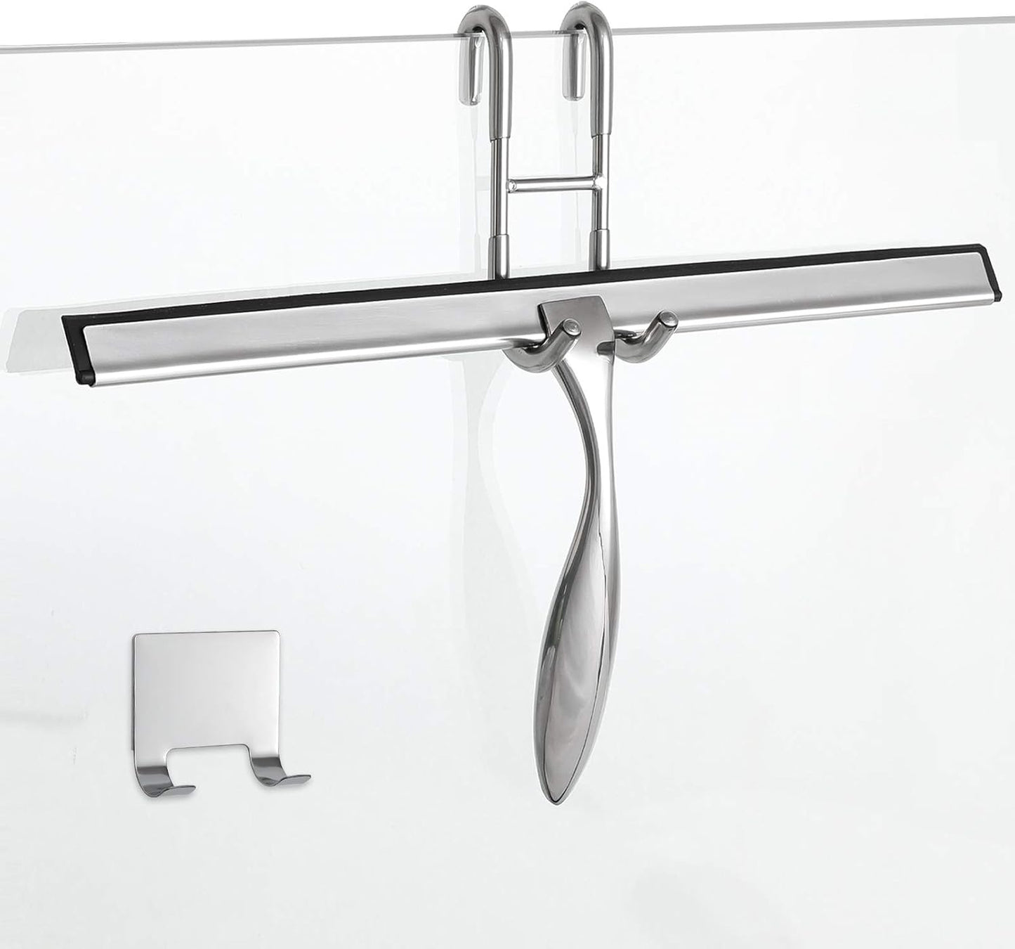 12-Inch Shower Squeegee Set, Includes Shower Door Hook and Adhesive Hook, Squeegee for Shower Doors, Mirror and Window, Silver