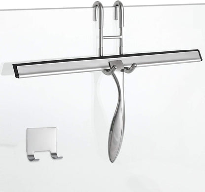 12-Inch Shower Squeegee Set, Includes Shower Door Hook and Adhesive Hook, Squeegee for Shower Doors, Mirror and Window, Silver