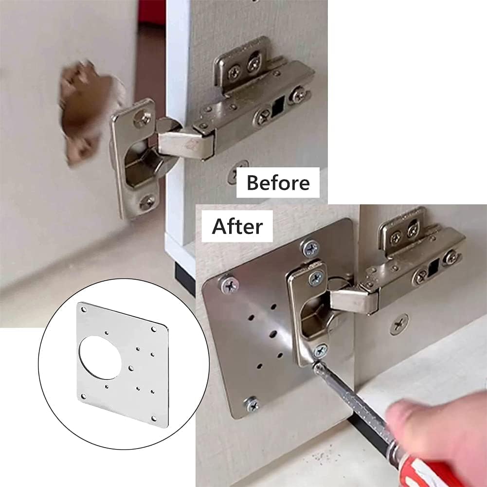 4 Piece Hinge Repair Kit - Cabinet Hinge Repair Plate Stainless Steel Door Hinge Repair Kit for Kitchen Cabinet Hinge Repair Brackets with Mounting Screws and Screwdrivers (4) (4, 3.5"x3.5")