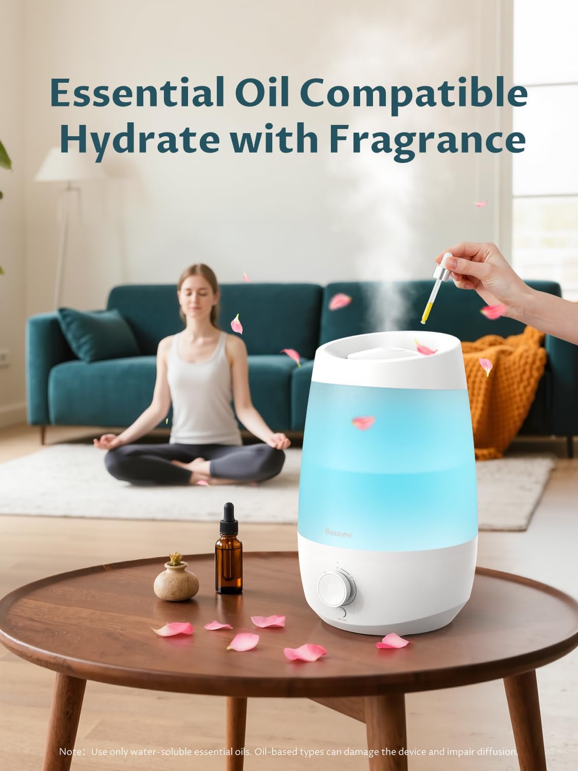 BREEZOME 2.5L Top Fill Humidifiers for Bedroom, 250ml/h Mist Output, 25hrs Humidifiers for Home, 7 Adjustable LED, Essential Oil Diffuser, 25dB Ultrasonic Humidifier for Baby and Indoor Plants, White | Ultrasonic Humidifiers for Home with 7 Adjustable