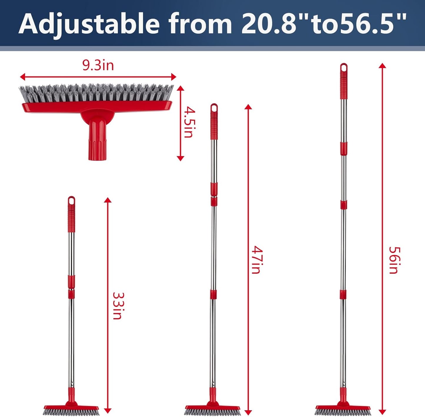 2 Pack Grout Brush with Long Handle, 56.5'' Swivel Grout Cleaning Brush,V-Shape Grout Scrub Brush, Extendable Handle Grout Cleaner Brush for Tile Floors，Bathroom,Baseboard,Shower,Corner