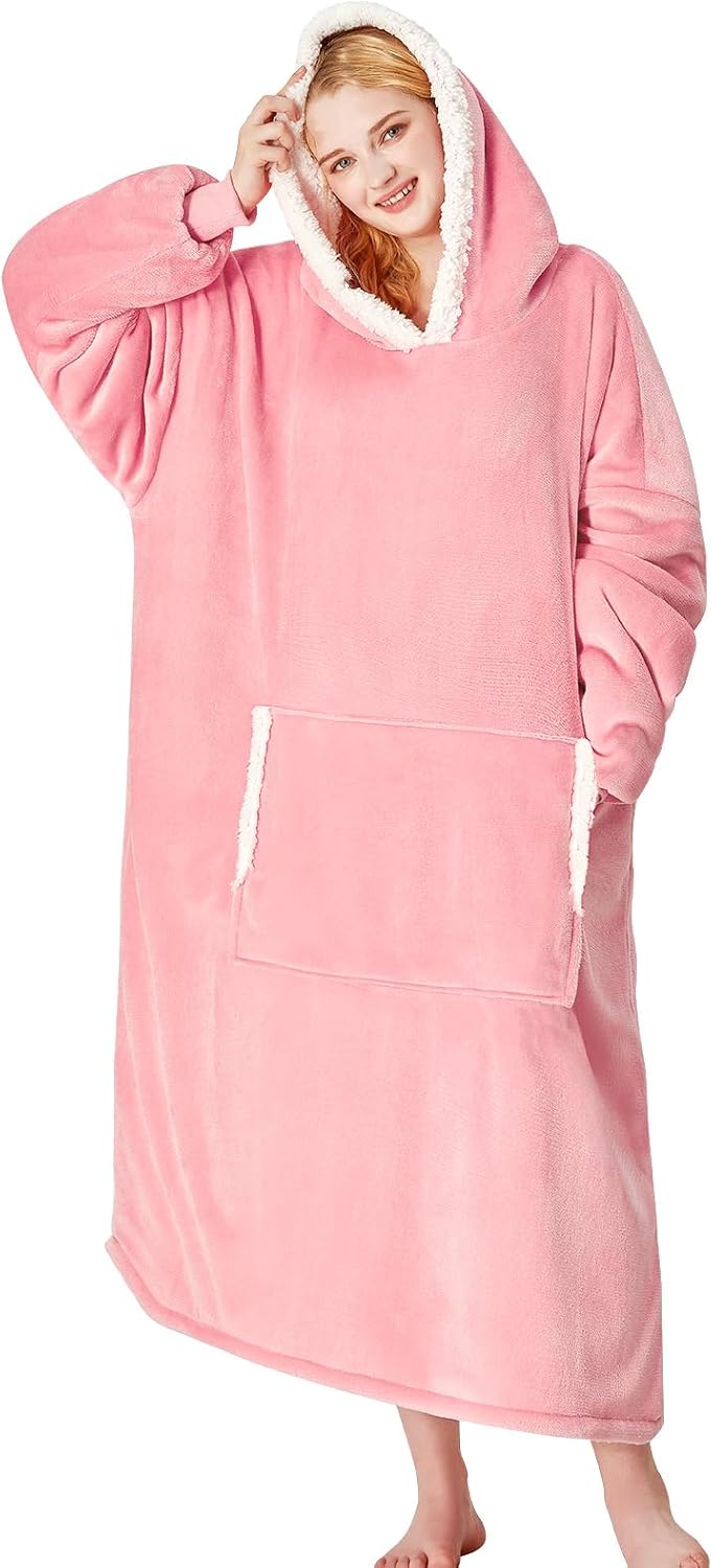 yescool Wearable Blanket Hoodie, Flannel Sherpa Fleece Blanket Sweatshirt for Adults Women Men,One Size Fits All - Colors B