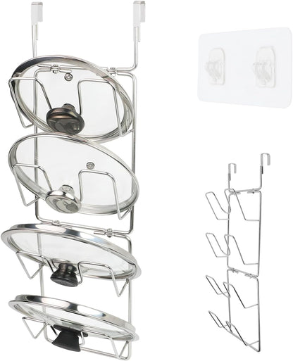 22.75" The-Cabinet Pot Lid Organizer,Silver Cantilever Racking | 4 Tier Pot Lids Holders，304 Stainless Steel Pot Cover Support