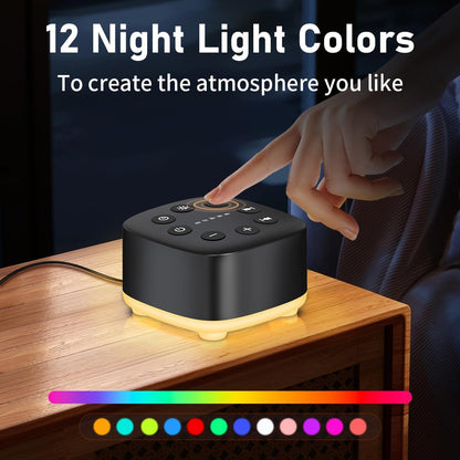 Meditation White Noise Sound Machine 30 Soothing Sounds with 32 Volume Control 12 Night Light 5 Timers Portable Sleep Machine for Travel Powered by AC or USB Sleep Therapy for Baby Kids Adults (Black)