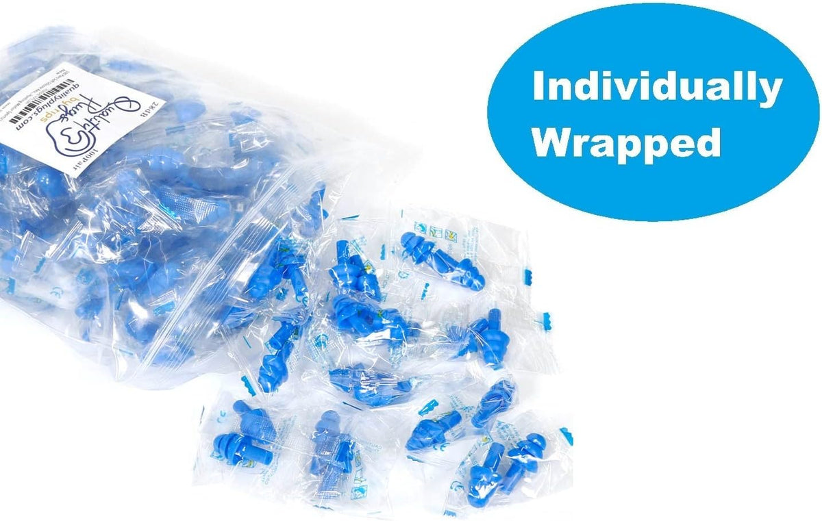 50 Pairs of Soft Reusable Silicone Ear Plugs for Swimming, Sleeping & Concerts - Individually Wrapped & Waterproof Ear Protection - Comfortable Noise Reduction up to 25dB NRR - Ideal for Adults