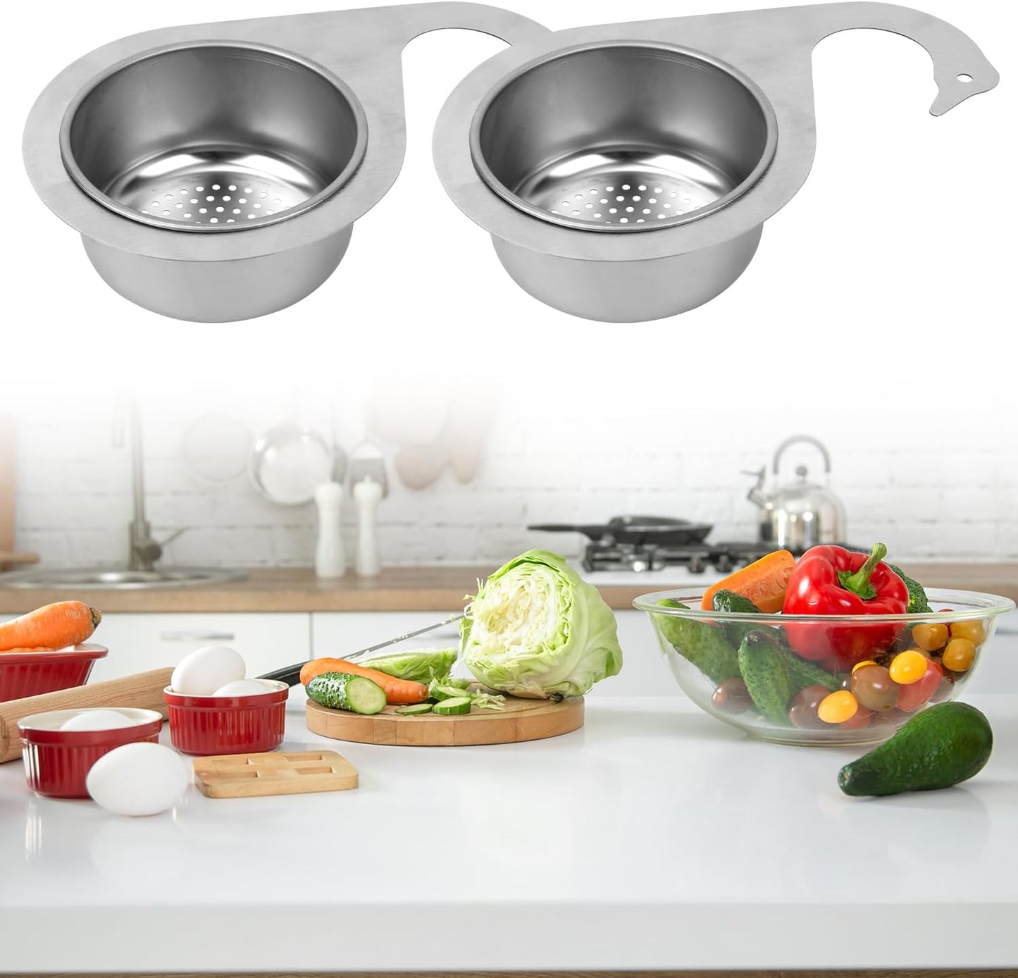 2pcs Swan-Shaped Drain Basket, Stainless Steel Sink Strainer Catcher Multi-Functional Quick Drain Kitchen Filter for Fruits Vegetables, Faucet Hanging (Small)