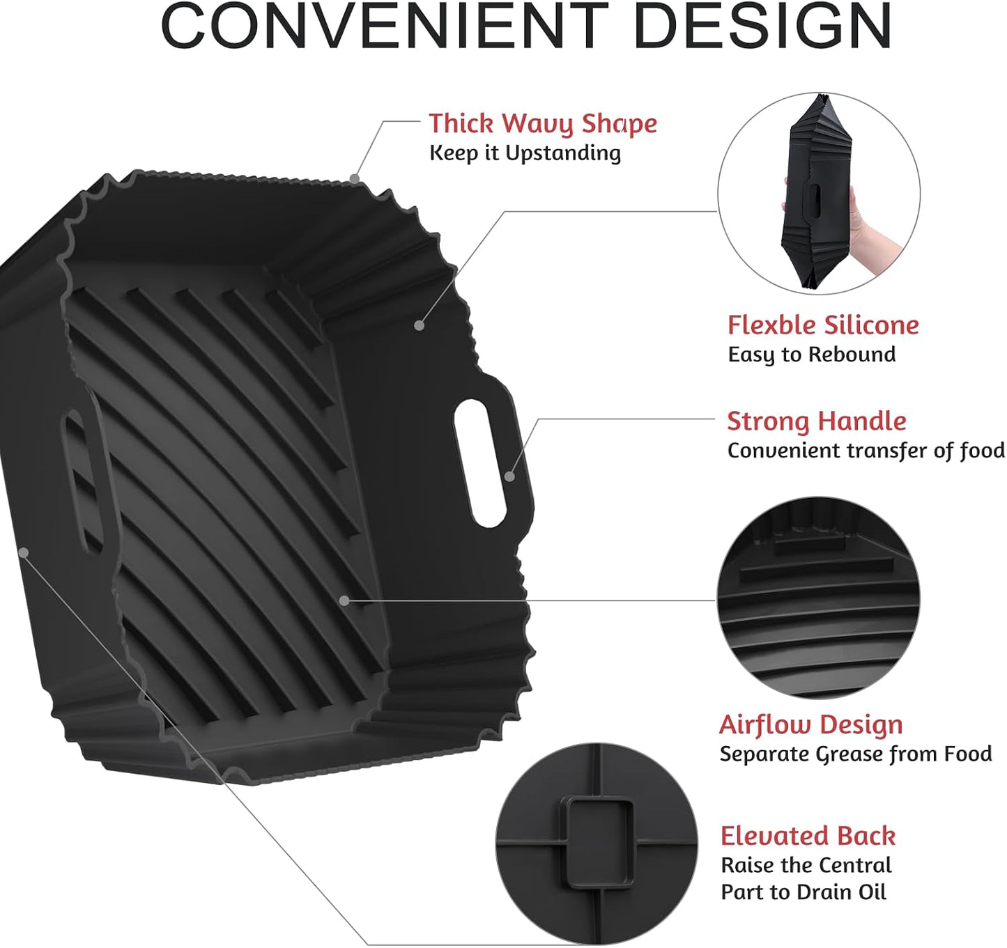 Air Fryer Silicone Liners 2 Pack, Reusable Square Air fryer Basket Liners, 4-6Qt Silicone Baking Tray for Instant Air fryer, Oven Microwave Pot Accessories, Food Grade Kitchen Gadgets