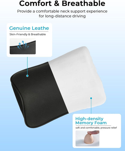 Aukee Car Headrest Pillow Memory Foam Car Neck Pillow with Adjustable Strap Soft Leather Headrest for Driving Home Office Black (1PC)