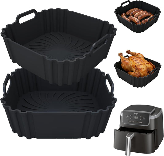 Silicone Air Fryer Liners 2 Pack, Reusable Silicone Air fryer basket liners for Ninja AF141 181, 8.5 Inch Air Fryer Liners for COSORI 5-6.5 QT,Large Air Fryer Accessories