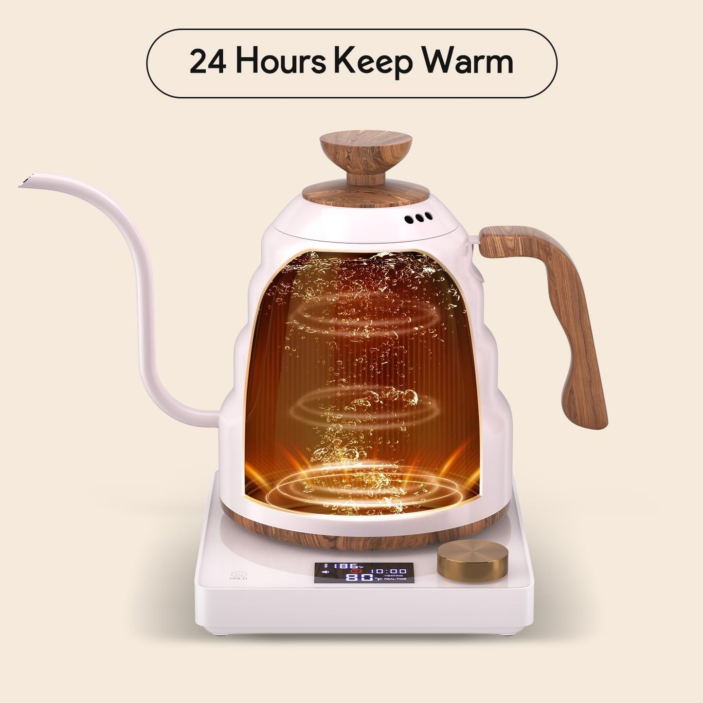 Electric Gooseneck Kettle, 30oz/0.9L Intelligent Temperature Control, Quick Heating, 304 Stainless Steel for Pour Over Coffee, Brew Tea, Boil Hot Water, 1000W （Black）