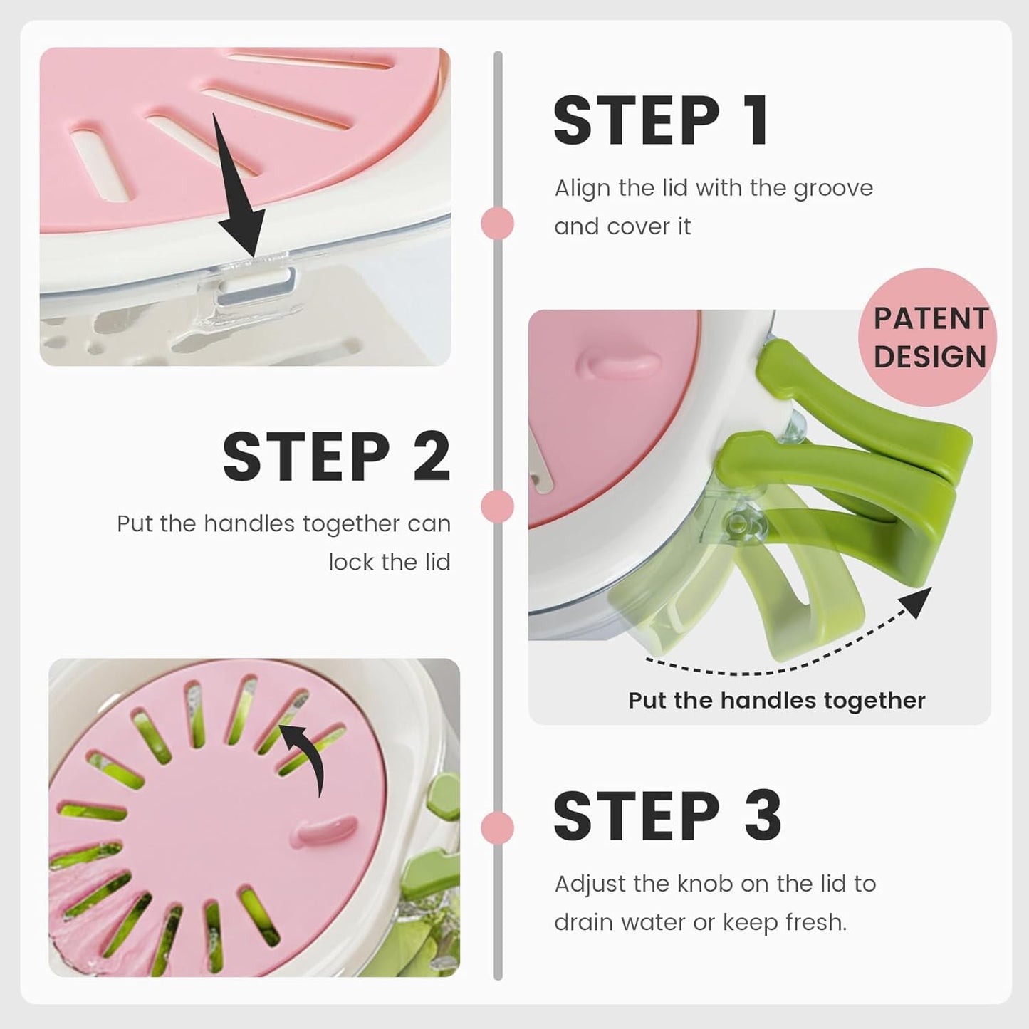 2-Pack Plastic Colander Strainer with Adjustable Vent Lid, Fridge Storage Container and Food Organizer Bin, Multi-use Veggie Tray Fruit Platter for Party